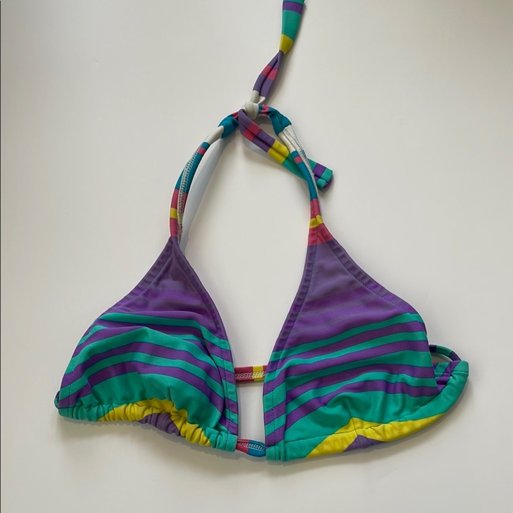Striped Purple and Green Retro Bikini Top Size Small